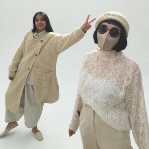 MONICA CORDERA Chunky Asymmetric Sweater Oversized Cardigan Wool Knit Coat Camel
